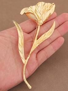 1 pezzo Spilla di gioielleria in lega di colore oro e argento a forma di grande fiore di tulipano, adatta per l'uso quotidiano delle donne
