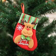 Reusable Stocking-Shaped Hanging Bag With Hooks - Red And Green Festive Designs (Reindeer, Snowman, Santa Claus) Suitable For Party Gifts, Birthday Celebrations, Seasonal Decorations, Durable Plastic Event Storage.