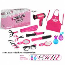 女孩美容美发沙龙套装，17 件装过家家美容沙龙玩具，配有逼真的配件，适合小女孩的过家家发型设计玩具套装 - 彩色 - 查看 7