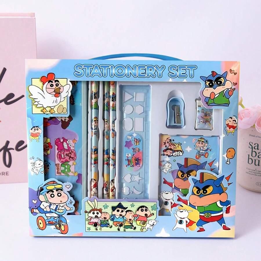 CRAYON SHINCHAN Stationery Gift Set, Ideal Birthday, Back To School, Halloween, Christmas, Thanksgiving Gift For Kids - Includes Pencils, Erasers, Sharpeners, Notebooks, Rulers, Crayons, Pencil Case (Note: Stationery Design And Color May Vary Due To Production Batch) - 彩色 - 查看 1
