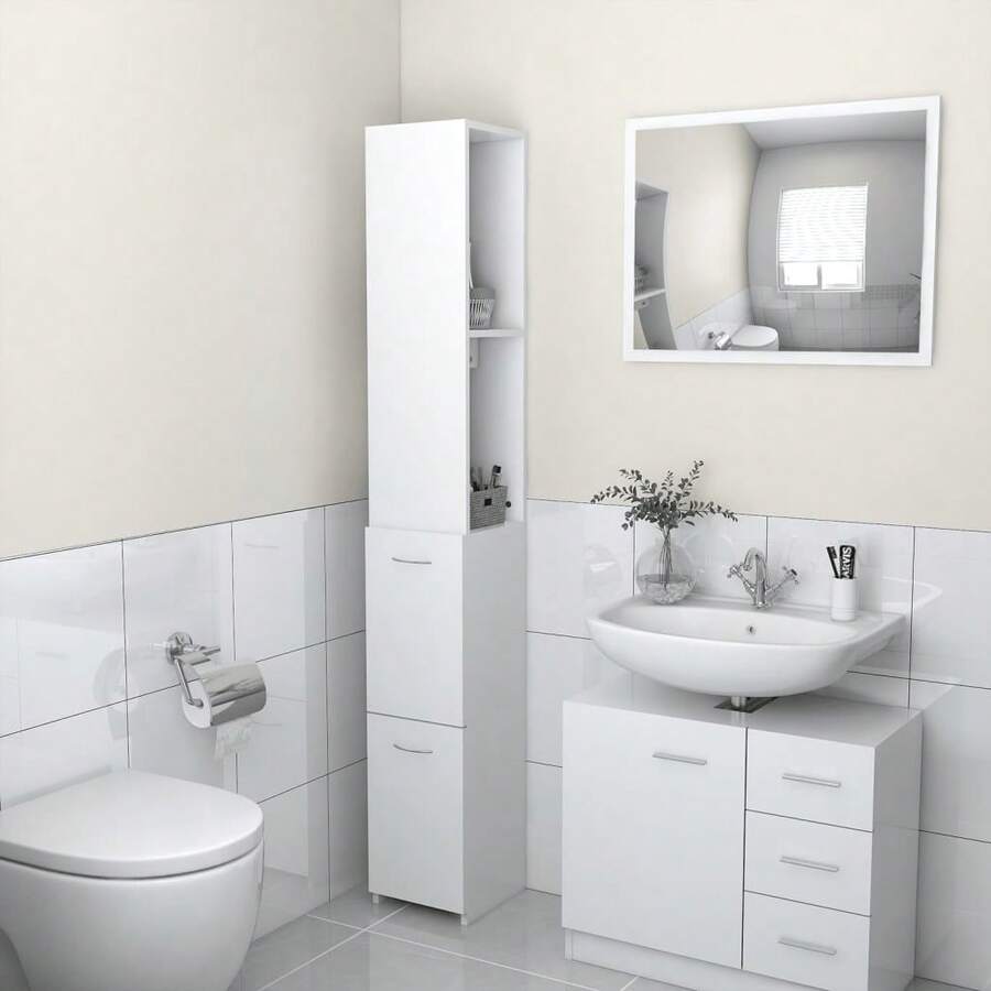 Szafka łazienkowa vidaXL, biała, 25x26,5x170 cm, drewno konstrukcyjne - Brązowy - Zobacz 1
