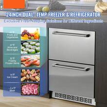 Refrigerador bajo encimera  de 24 pulgadas, con 2 cajones y diferentes temperaturas, capacidad de 4.87 pies cúbicos, resistente al agua, ideal para uso doméstico y comercial. - Plateado - Ver 2