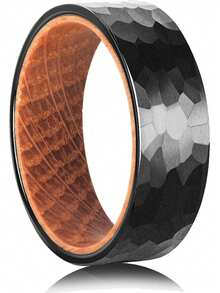 1pc 8mm Black Silvery Tungsten Hammered Ring Whiskey Barrel Rings For Man Engagement Wedding Ring, For Daily Wear, Gift For Party Holiday Birthday Anniversary