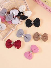 12pcs Cute & Fashionable Rhinestone Bow Hair Clips, Random Color Mix, Pet Accessories For Cats & Dogs - Multicolor - View 5