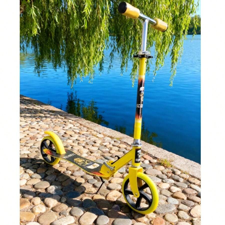 双轮折叠滑板车/成人滑板车 - 可折叠巨型滑板车，带刹车，重型金属车身，PU轮（非电动），颜色随机 - 彩色 - 查看 1
