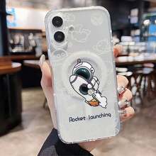 Cute Astronaut Rocket Launch Element-Design Phone Case, Suitable For IPhone Models 16, 15, 14 Pro Max, 13, 12, 11, XR, XS Plus Phone Cases, Made Of TPU Silicone Material, Providing Shock And Drop Protection, With Drop Protection Function, And Has A Very Good Hand Feel. It Is The Most Suitable Gift For Family, Friends, And Loved Ones. - Clear - View 2