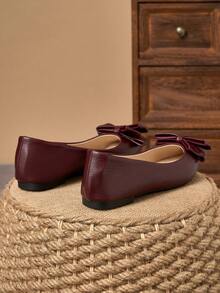 MonaNise Sapatos femininos confortáveis de bico fino nas cores preto, branco, azul marinho com laço, vermelho para festa, amarelo casual e rosa versátil. - Borgonha - Ver 7