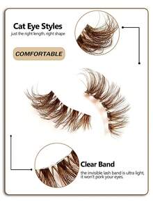 Asiteo 7对棕色自然仿貂毛假睫毛，猫眼款，蓬松柔软，浓密3D，超长，多层设计，短而密，整根睫毛，持久卷翘，Cilios系列，热门化妆工具