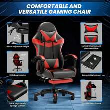 Ergonomic Gaming Chair with Footrest - Adjustable Swivel Office Chair, Tilt-Back High-Back Design, Lumbar Support & Headrest, Racing-Style Esports Chair for PC Gaming, Computer Work, Home Office, Gaming Chair, Computer Work Chair Gaming Chair with Ergonomic Design, 360° Swivel & Adjustable Lumbar Support - Comfortable Reclining Office Chair for Home or Bedroom, Suitable for All Family Members, Chaise Gaming, Chair Office - Negro - Ver 6