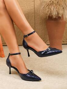 时尚百搭尖头低帮高跟鞋，时尚职业女鞋，优雅女士时尚低帮女鞋 - 藏蓝色 - 查看 15