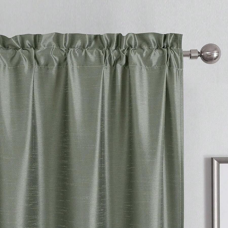 Chyhomenyc Uptown Sage Green Faux Silk Curtains 72 Inch Length 2 Panels For Bedroom, Room Darkening Shiny Sage Green Soft Fabric Rod Pocket Window Drapes For Living Room, Each 40x72 Inches, 6 FT,SageGreen40inchWx72inchLPackof2 - 鼠尾草綠40吋寬x72吋長2個裝 - 查看 1