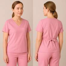 Women's Fitted Surgical Hospital Scrub Set - Various Colors And Sizes - Light Pink - View 1