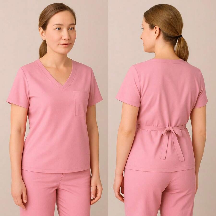 Women's Fitted Surgical Hospital Scrub Set - Various Colors And Sizes - Light Pink - View 1