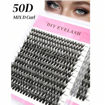 Ouge Guaner 50D Soft Curly Natural Eyelash Extension Kit, 8-16mm Mixed, 0.07mm D Curl, 12 Rows Total 240 Strands, Waterproof Mink, 3D Lightweight DIY Eyelash Set, Suitable For Natural, Dramatic, And Daily Makeup, Portable And Easy To Use, Suitable For Daily Wear Or Events