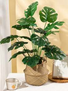 18片叶子的大型人造龟背竹树，25.59英寸假植物，塑料绿色龟背竹叶，热带仿真棕榈叶，适用于家居花园派对户外办公室装饰，不含花盆，1棵，情人节，生日礼物，毕业礼物 - 綠色 - 查看 3