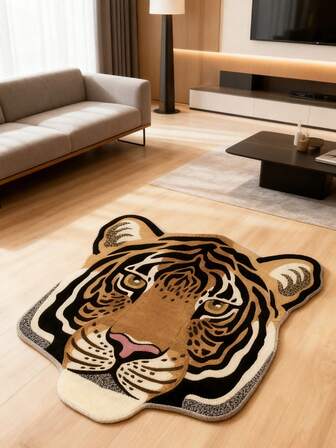 1pc Realistic Tiger Head Shaped Carpet, Featuring Vivid Tiger Stripes And Fierce Expression To Add Unique Wild Artistic Ambiance, Soft And Comfortable Material, Suitable For Decoration In Bedroom, Living Room, Home, Outdoor, Machine Washable