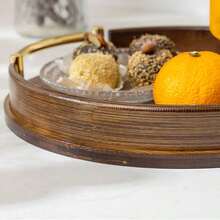 简约圆形带柄竹制茶盘，高端家用茶具托盘，适用于餐厅、厨房、糕点、水果等场合。 - 巧克力棕 - 查看 6