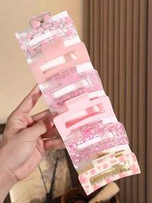 Large Sweet & Chic Pink Rectangular Hair Claw Clip, Strong Grip, Minimalist Daily Women's Hair Accessory, Suitable For Thick/Thin Hair, Elegant & Cute Casual Street Style, Suitable For Spring, Summer, Autumn, Winter Fashion Hair Clip Elegant Hair Accessories - 粉色 - 查看 13