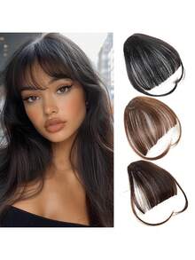 空气刘海假发片，一体式3D刘海发饰 - 逼真合成夹式接发，适合日常佩戴，易于造型，外观自然，打造更浓密丰盈的秀发，多功能女士发饰夹式刘海，前部整齐浅棕色刘海假发片，合成假发刘海片，夹式接发，女士专用，耐热，配有爪夹、发夹、发卡。 - 彩色 - 查看 3