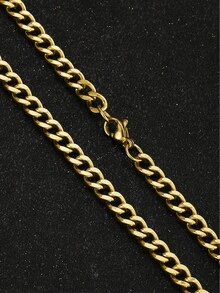 1pc Unisex Stainless Steel Cuban Link Chain Necklace, Suitable For Daily Wear - Gold - View 2