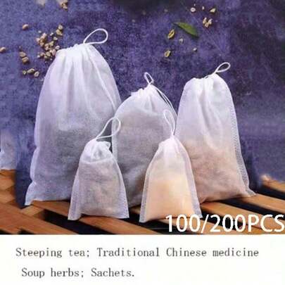 100/200pcs Non-Woven Fabric Bags; Various Sizes To Meet Different Needs. Drawstring Non-Woven Disposable Tea Bags; Medicine Bags; Decoction Bags; Coffee Filters; Tea Bags. Kitchen Supplies