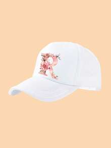 1顶女童白色粉色字母玫瑰图案网眼卡车帽，镂空后背设计，时尚甜美，轻便透气，遮阳，适合作为生日/节日礼物，春夏户外、学校、休闲穿着。 - 白色 - 查看 11