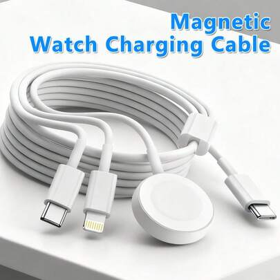 1pc Magnetic 3-In-1 Charging Cable, Wireless Charger Compatible With Apple Watch Series Ultra SE/10/9/8/7/6/5/4/3/2/1, 17 Pro Max/16/15/14/13/12, IPad Air Suitable For Office, Dorm, And Home Office Dorm Home Phone Charger