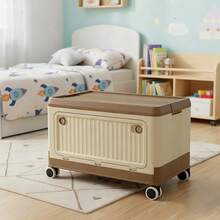 Living And Home Stackable Storage Box With Locking Wheels 3-Way Access Secure Lid Easy Assembly For Seasonal Storage - Cream + Brown 54cm(W) X 36cm(D) X 33.5cm(H) - View 4