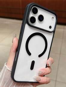 حافظة هاتف مغناطيسية فاخرة ذات حواف سوداء شفافة، متوافقة مع هواتف آيفون 17 برو ماكس، 17 برو، 17 إير، 17، 16، 15، 14 بلس، 13، 12، 11 برو ماكس، إطار ملون، مقاوم للصدمات، تصميم مغناطيسي، يدعم الشحن اللاسلكي