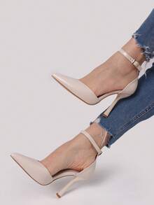 Synthetic Leather Pumps With 10.5cm Heel - Beige - View 3