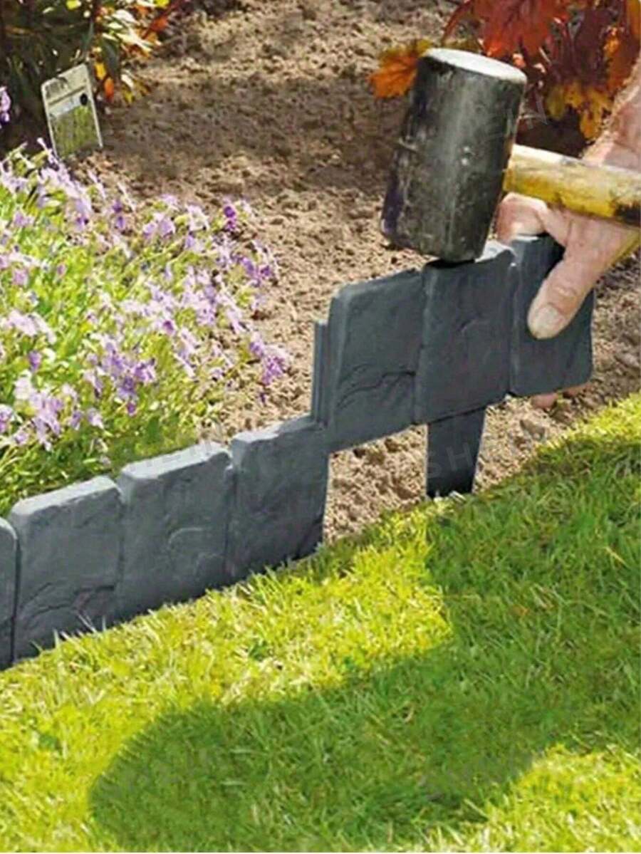 5/10/30pcs Gray Stone Texture Plastic Garden Edging - Decorative Fence For Yard, Lawn And Balcony, Perfect For Flower Beds And Landscape Borders, Easy To Install - Multicolor - View 1