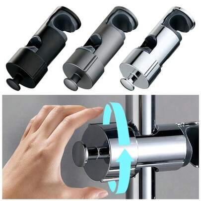 1pc Adjustable Shower Head Holder, Rotatable And Durable, Plastic & Metal Material, Black/Grey/Chrome Cylindrical Shape. With 360° Rotation And Secure Clamp Details, Suitable For Bathroom, Daily Bathing And All-Season Use Bathroom Accessories Bathroom Tools