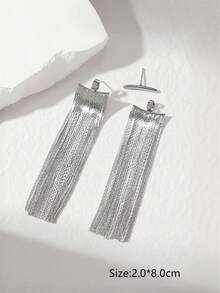 1 par de pendientes con colgante de cadena metálica y flecos, joyería de estilo minimalista elegante, accesorios de moda para mujeres