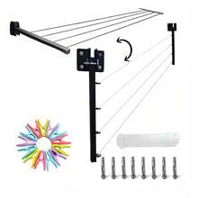 Tendedero de Ropa de Pared Plegable, Ganchos para Percheros de Pared Metalico, Rack de Secado de Ropa Plegable, Tendedero Retráctil de Metal Reforzado con 20 Pinzas Y Cuerda