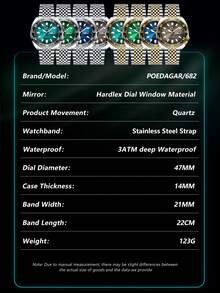 POEDAGAR 1件装时尚男士不锈钢防水夜光石英表，带旋转表圈，奢华双日期显示，商务男士腕表，适合工作场合，男士礼品 - 銀色 - 查看 10