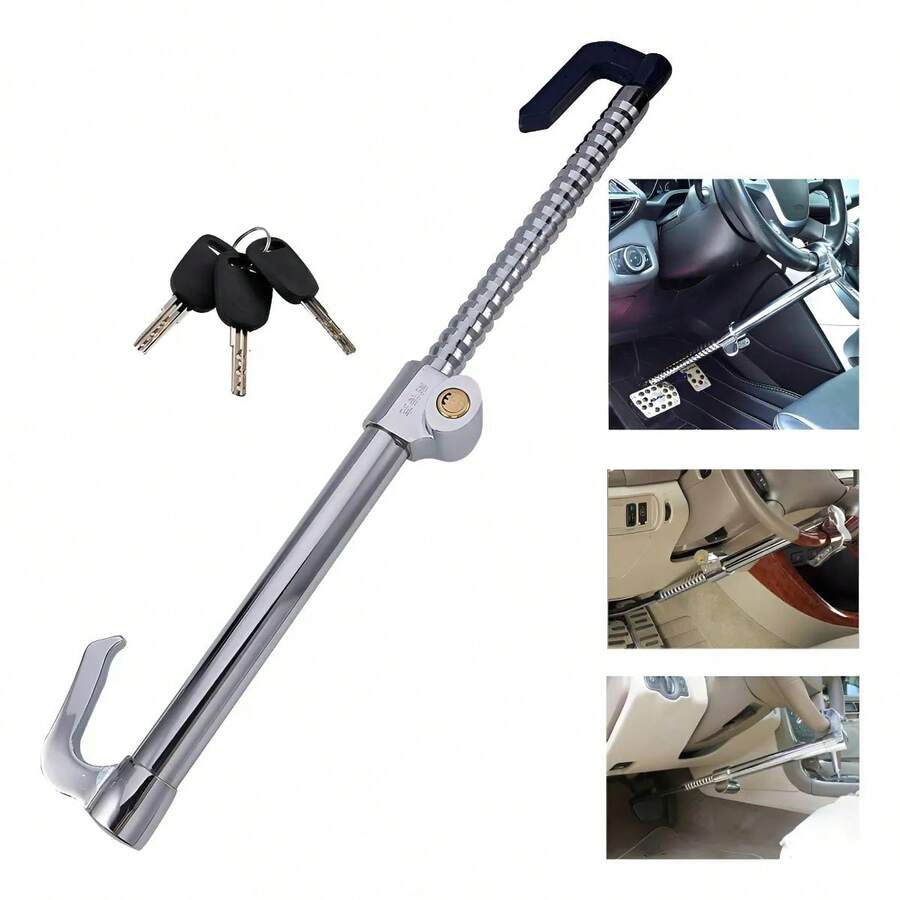 Cerradura de volante antirrobo, dispositivo de coche, cerradura de freno de pedal de volante, retráctil, doble gancho, productos de se-guridad para automóvil, ajuste universal, carrito de golf, camión - Gris Claro - Ver 1