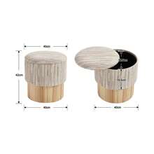 Chairus Round Ottoman Stool In Linen & Wood Footstool With Lid, Storage Pouffe For Living Room/Bedroom - Beige - View 2