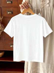 女童短袖T恤，印有标语和舞蹈图案，适合夏季穿着，展现女孩的青春活力，可爱又时尚。 - 白色 - 查看 5