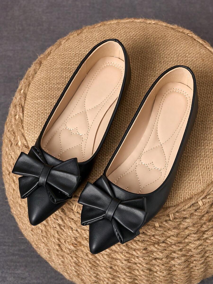 MonaNise Chaussures à bout pointu confortables pour femmes en noir, blanc, nœud bleu marine, rouge de fête, jaune décontracté, rose polyvalent