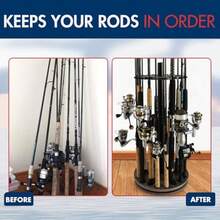 24 Round Spinning Fishing Rod Rack - Fishing Pole Holder And Storage - Barnwood - View 7