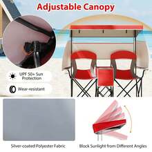 Lifezeal Double Beach Chair With Adjustable Canopy Oversized Folding Camping Chair - Red - View 4