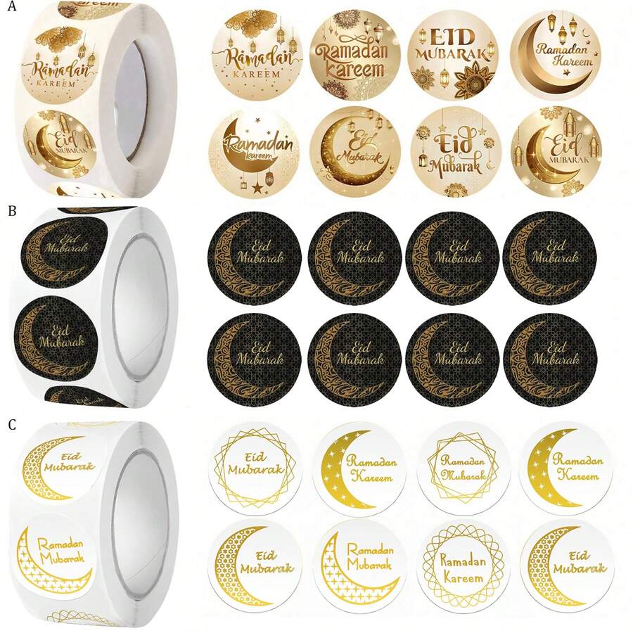 500pcs/1Roll Eid Mubarak Stickers Gold Labels For Home Ramadan Kareem Party Eid Al Adha Gifts Ramadan Mubarak