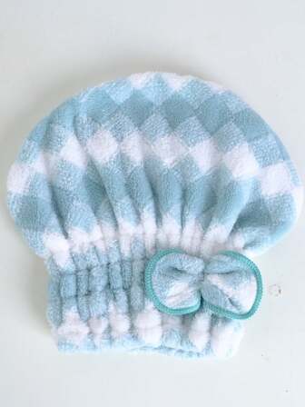 1 pieza Gorro de princesa para mujer, de felpa coral a cuadros, gorro suave y absorbente para secar el cabello