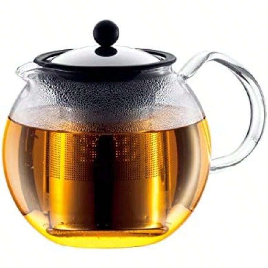 Assam - Tetera de Vidrio con Filtro de Acero Inoxidable, , , 1(1.0 L Acero inoxidable) - Multicolor - Ver 1