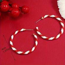 1 Pair Of Large Circular Earrings For Ladies - Red And White Gold Candy Striped Enamel Twisted Rings, Suitable For Wedding, Christmas, Parties And All Year Round. Super Large Circular Earrings Gift (From Daily To Special Occasions) - 金色的 - 查看 5