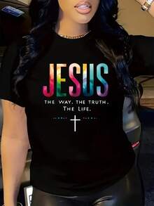 Nueva camiseta con estampado de letras coloridas - Negro - Ver 1