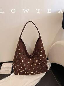 low tea 1个低茶色纯色绒面革单肩包，女士复古新月形单肩包，顶部单提手设计，按扣闭合，适合旅行、购物、约会、女士礼物，也适合通勤、户外活动、旅行、徒步。 - 咖啡 - 查看 4