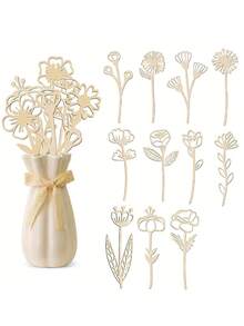 12 piezas Ramo de ramas de flores silvestres de madera natural - Margarita, Rosa, Lirio - Perfecto para decoración del hogar, boda, centro de mesa de fiesta, Pascua, Navidad, Acción de Gracias, Día de San Valentín - Sin electricidad requerida, decoración duradera - Ideal para arreglos florales DIY y decoración de mesa, decoración estacional, ramo elegante, detalles hechos a mano, ramas decorativas, compras de vacaciones (tipo de flor aleatorio) - Multicolor - Ver 11