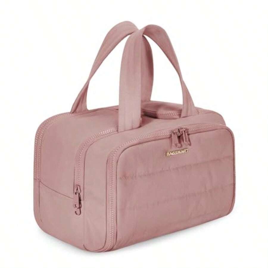 Travel Toiletry Bag Lightweight Large Wide-Open Travel Bag For Women Puffy Cosmetic Makeup Bag Organizer With Handle For Accessories Essentials Toiletries Dark Pink - DarkPink - View 1