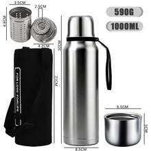 SSGP Termo de Acero Inoxidable 1000ML,Termo para Agua con Infusor de Té,Botella de Agua,Cierre Hermético,Sin BPA,Manténgase caliente y frío(24 horas),con manga de botella,A prueba de derrames - Plateado - Ver 2